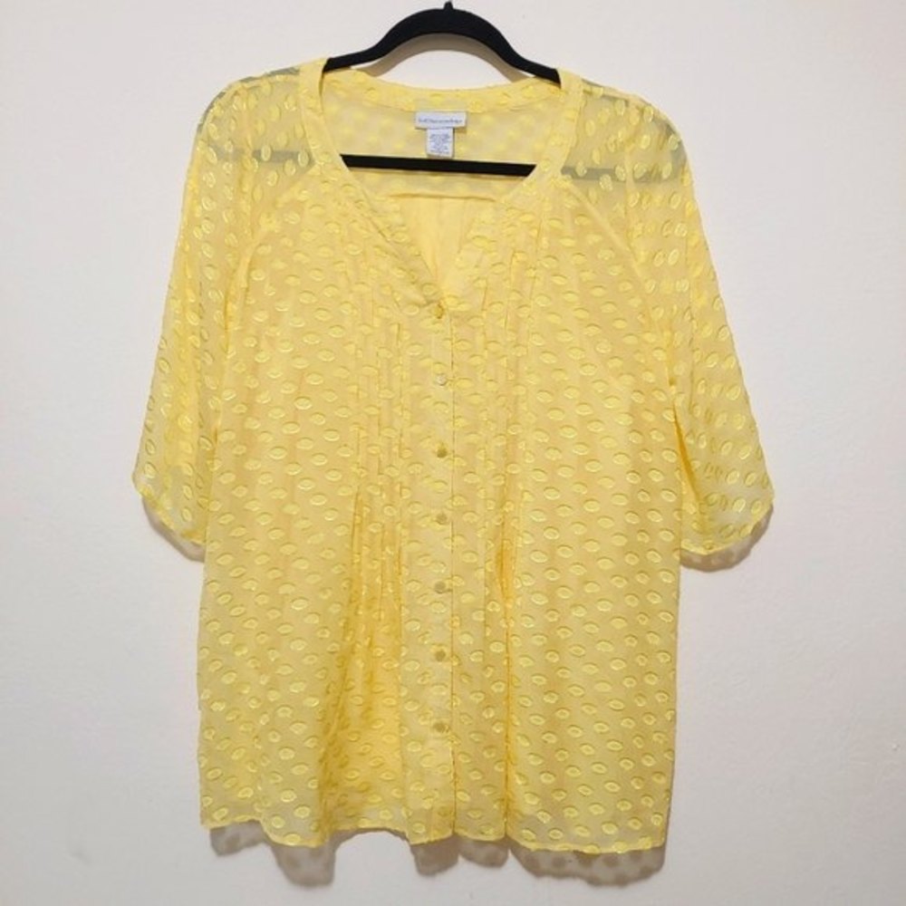 Soft Surroundings Vintage Yellow Silk Swiss Dot Blouse Coquette Cottagecore Boho